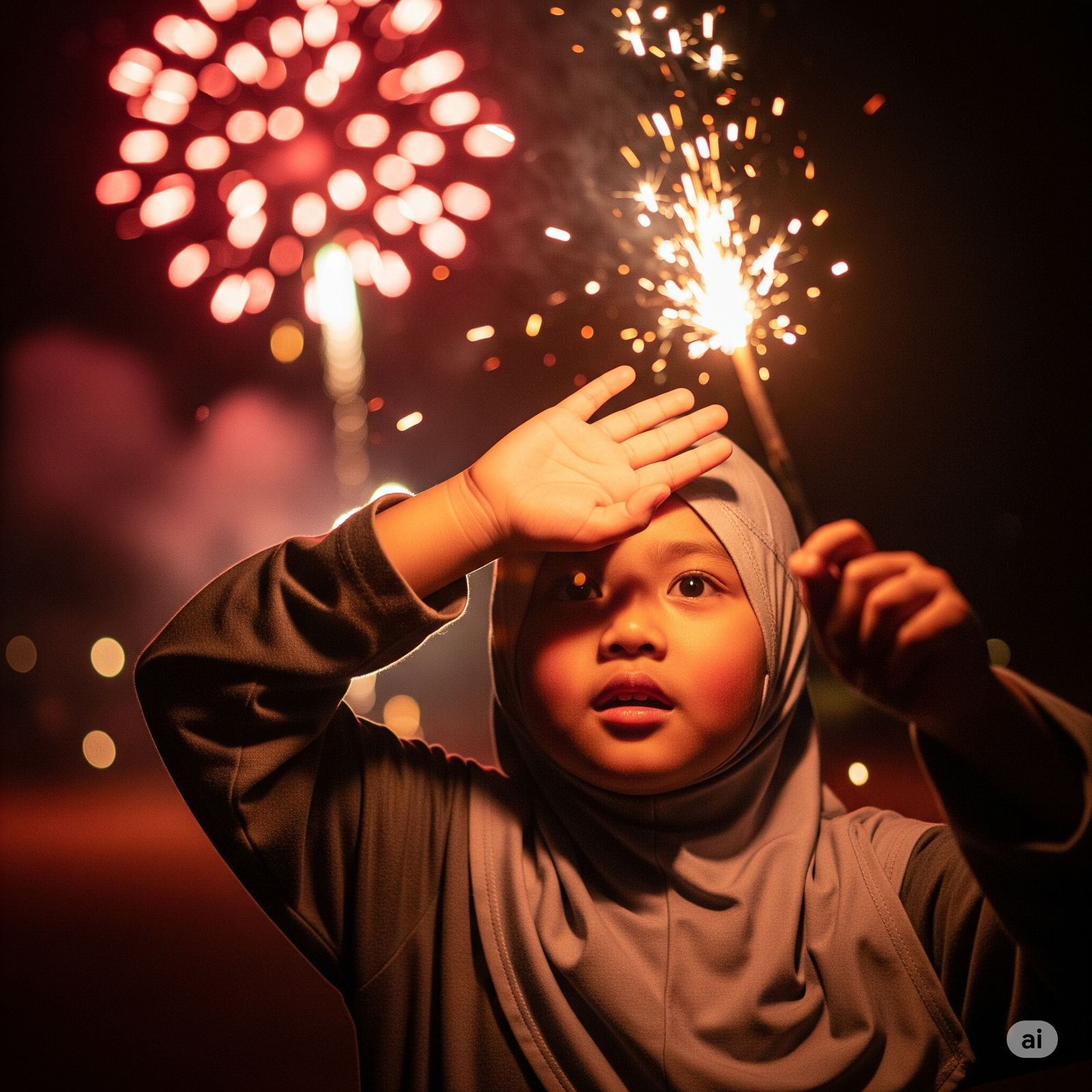 ilustrasi anak yang melindungi matanya dari kembang api